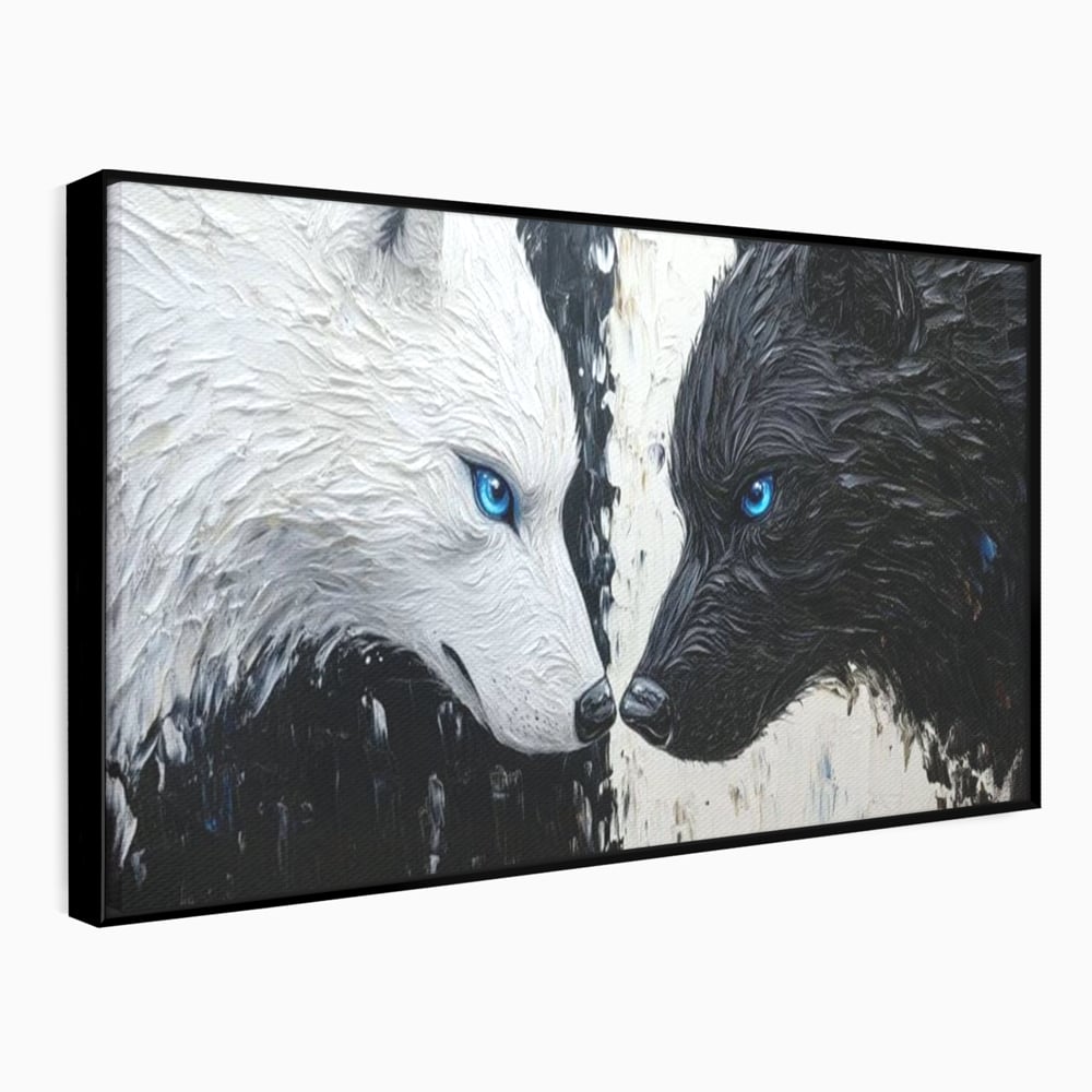 Tablou canvas cu tablou canvas cu doi lupi, in rama de aluminiu negru